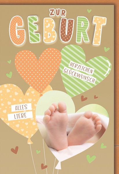 Geburt Baby Freudiges Ereignis GlüCkwunschkarte Mit Umschlag BabyfüßE Im Herzluf-image