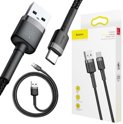 6953156278202 KABEL USB-A / USB-C Baseus Cafule CATKLF-BG1 100cm 3A QC 3.0 CZARN