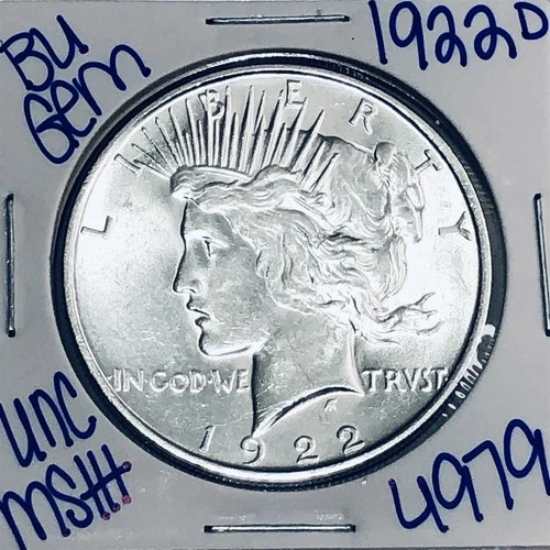 1922 D BU UNCIRCULATED SILVER PEACE DOLLAR AUTHENTIC U.S.MINT FREE SHIPPING 4979