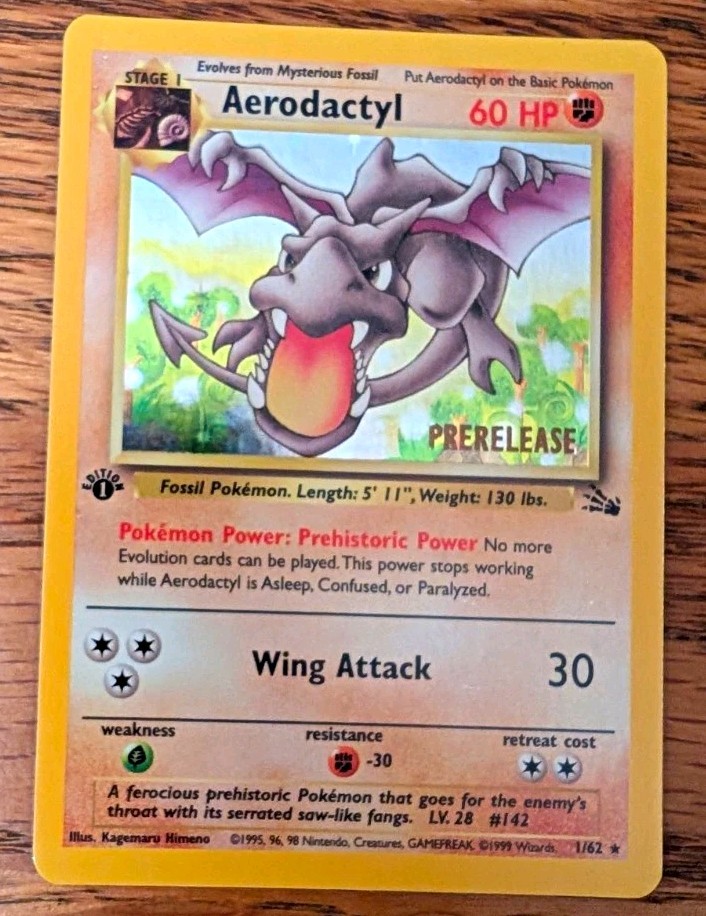 1st Edition Pokémon TCG Aerodactyl Prerelease Holo Promo WOTC Fossil 1/62 NM