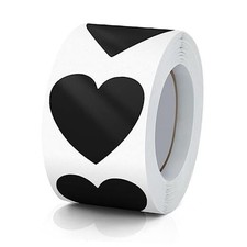Heart Stickers Roll 1.5 Inch Valentine's Day Love Shape Labels Waterproof Black