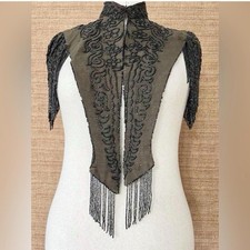 Late 1800s Victorian Beaded Mantle / antique mourning capelet black green