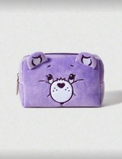 New CARE BEARS Cosmetic Pouch SHARE Make Up PENCIL Bag EARS Zipper Wallet PURPLE