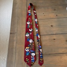 VINTAGE Peanuts Men  s Silk Neck Tie Red Graphic Satin 90s Y2K Made In USA