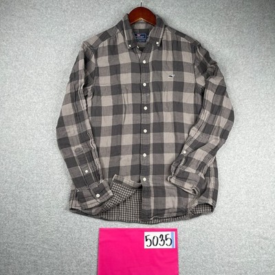 Vineyard Vines Shirt Small Gray Buffalo Check Whale Button Up Long Sleeve Lined