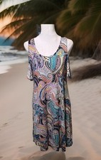 Cupio Boho Paisley Cold Shoulder Multicolor Casual Cruisewear Dress Size M