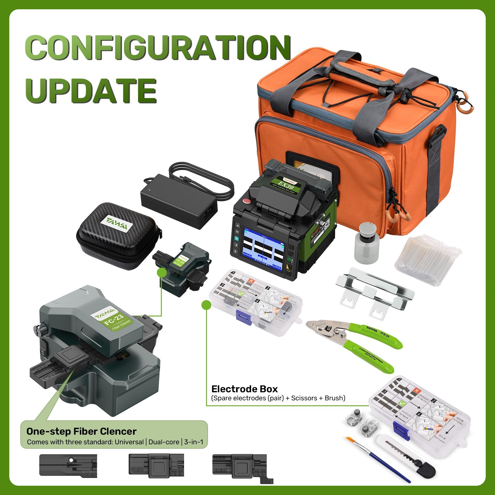 EX39 Fiber Fusion Splicer +Extra Electrode with FC-23 Fiber One Step Cleaver USA