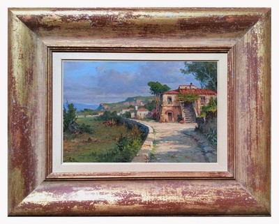 TUSCANY PAINTING TOWARDS VILLAGE ORIGINAL PALLINI Toscane peinture tableau