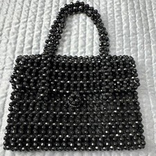 Vintage La Regale Purse Womens Black Beaded Evening Bag Handmade W6,5 L5 x D1"