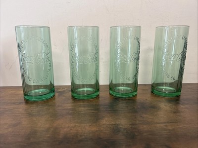 Green Coke Glasses Set of 4 Coca Cola Bottling Co 2009