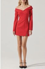 ASTR The Label Off The Shoulder Tuxedo Collar Long Sleeve Red Mini Dress Size L