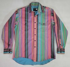 Vtg Wrangler Brushpopper Western Rodeo Cowboy Shirt Pink Teal Caped Yokes 16-34