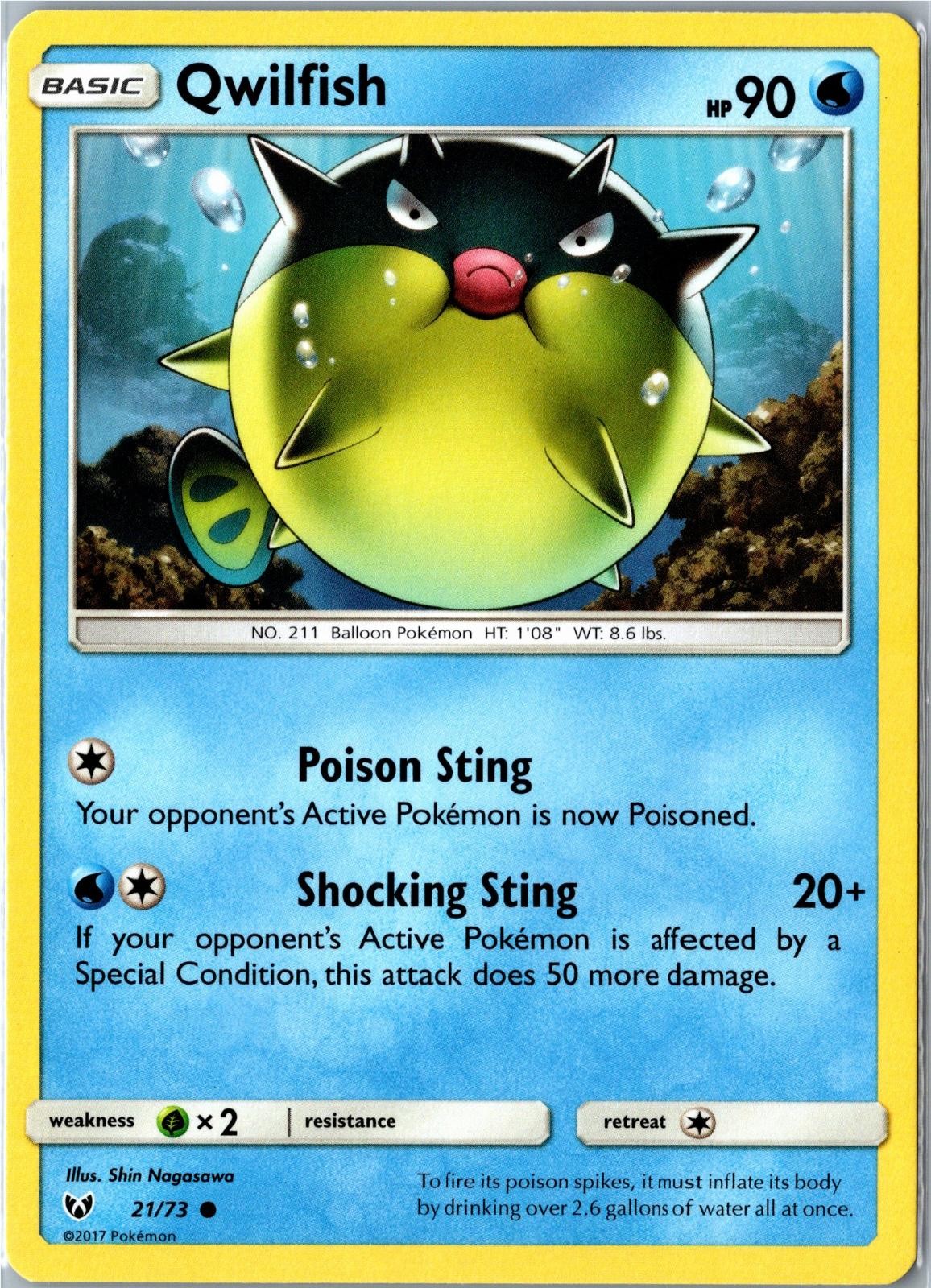 Pokemon Card - Qwilfish 21/73 Shining Legends 2017 Common Lightly Played