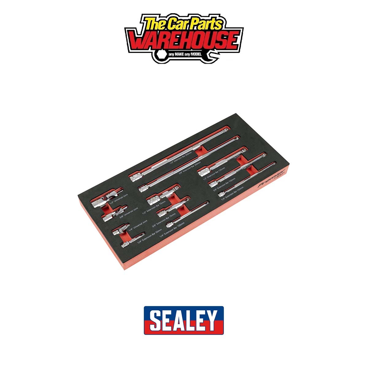 Sealey TBT44 Premier 12pc Wobble Extension Bar Set 1/4"" 3/8"" & 1/2""Sq Drive