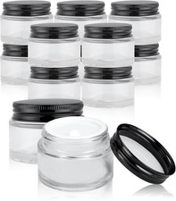 12 Pack 1oz Clear Glass Jars Small Glass Containers with Black Metal Lids Empty