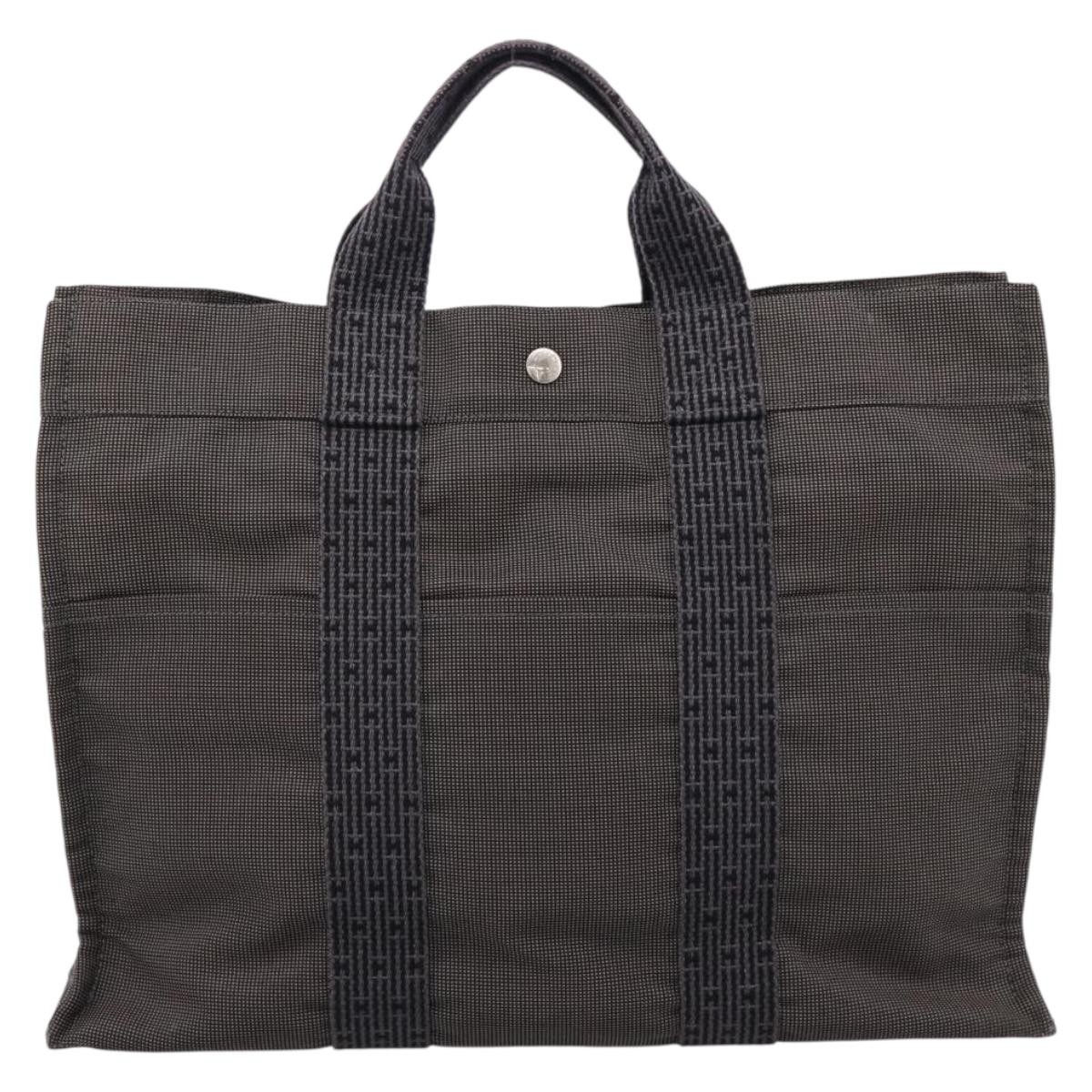 HERMES Her Line MM Hand Bag Canvas Gray Silver Auth 205886A image 2