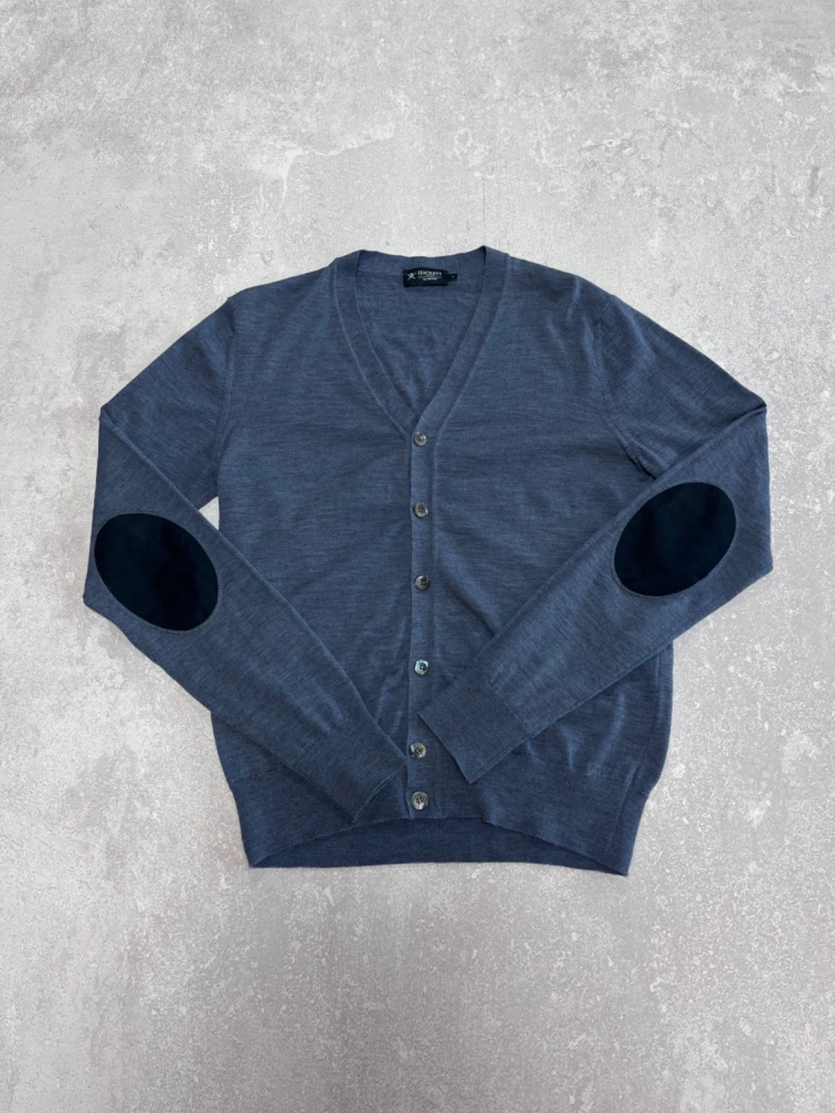 Hackett London 100% Merino Wool Cardigan with Elbow Patches Man's Size S