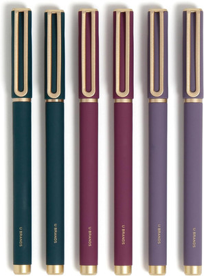 Catalina Felt Tip Pens, Set of 6 Black Ink Pens, Soft Touch Jewel Tones, Gold De