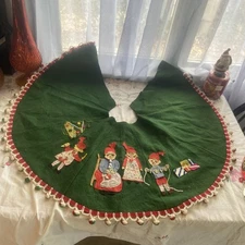 HANDMADE 45" GREEN FELT CHRISTMAS TREE CHURCH FOLK ART 60's-70's VTG