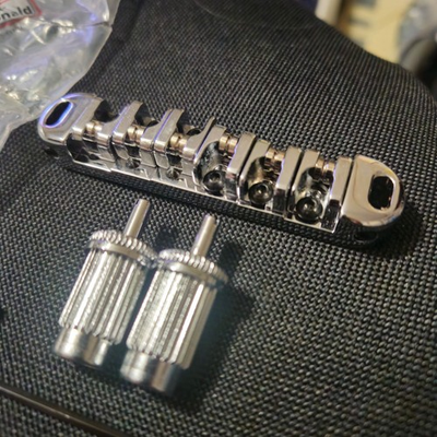 #ad #ad StewMac Tune o#x27; Matic Locking Roller Bridge Chrome w Studs and Bushings $50.00