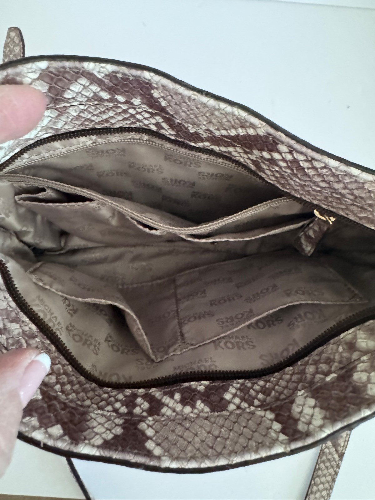 Michael Kors Hallie Dark Sand Python Snakeskin Cr… - image 3