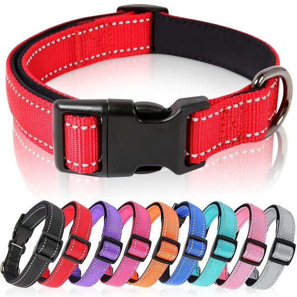 Hundehalsband Nylon Reflektierend Neopren Gepolstert Verstellbar Rot 26-38Cm-image