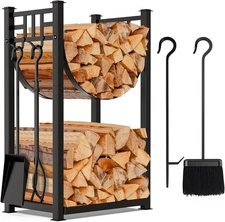 31.6in Firewood Rack Fireplace Tools Set Wood Holder Indoor log Rack w/Tools