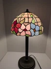 Signed Dale Tiffany Stained Glass Floral Table Lamp - Vintage Leaded Glass