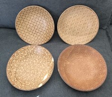 Thai Wax Resist Decoration Pottery Shallow Bowls, 6.5" Set Of 4