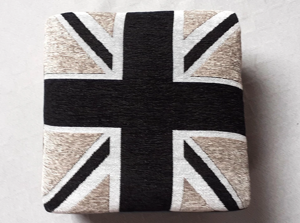 Reposapiés / Union Jack tapicería tela superior - lados de cuero sintético tostado envejecido Foto 3 de 4
