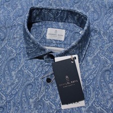 Emanuel Berg NWT Byron Casual Button Down Shirt Size 43 17 L/XL in Blue Paisley