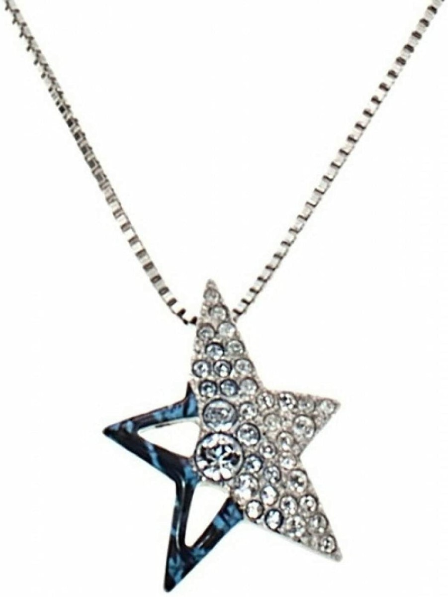 Chaîne Pendentif étoile THIERRY MUGLER - Plaqué Argent, émail Bleu Et Zirconium, Neuf Avec étiquettes