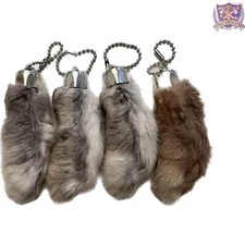 Durable Genuine Rabbit Foot Keychains - Unique Natural Variations, 4 Pcs