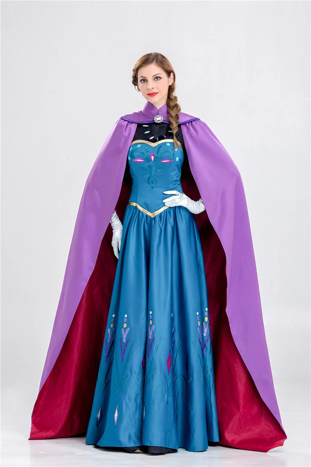 Cosplay Costume Female Princess Anna Dress Frozen Snow White Dress Long Cloak - Image 4 of 4