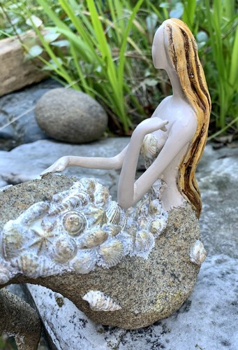 Mermaid Figure Sand Textured Clay Shells Sculpture Shelf Nautical Ocean 5.5x6x9” - Picture 6 of 21