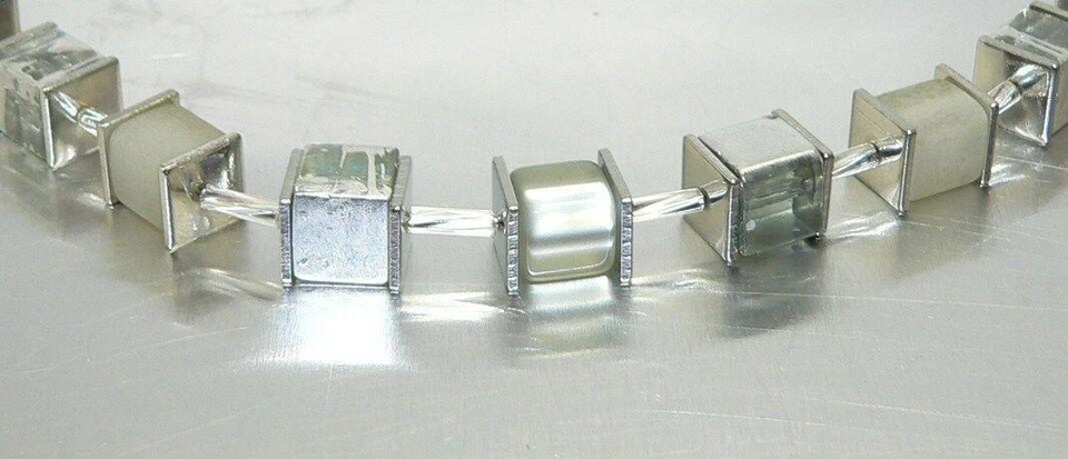 Halskette Würfelkette Perlen Glas Polaris grau silber Modeschmuck   401e - Bild 3 von 3