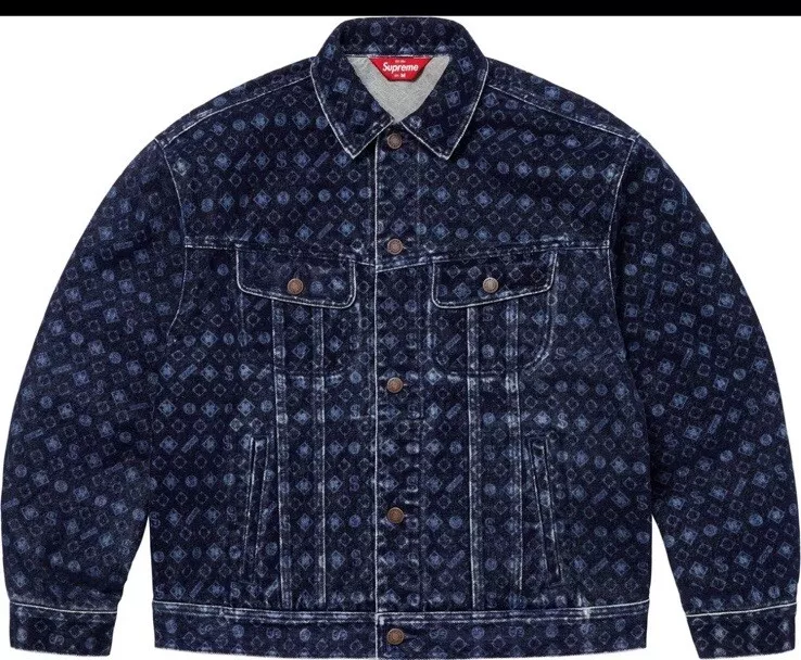 VESTE CAMIONNEUR EN DENIM FLOQUÉ SUPREME® bleu FW24 homme taille L