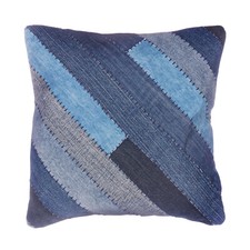 Sass & Belle Cushion Cover Denim Patchwork Blue Square Throw Sofa Bed Inner Pad