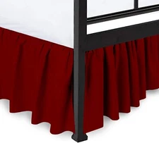 - Ruffled Bed Skirt with Split Corners Burgundy Queen 18 Inch Drop Bedskirt H...