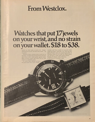 1970 Westclox Watch PRINT AD Put 17 Jewels Wrist - No Strain On