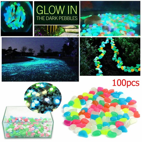 100pcs Glow In The Dark Pebbles Stones Home Garden Walkaway Aquarium Fish Tank - Picture 2 of 18