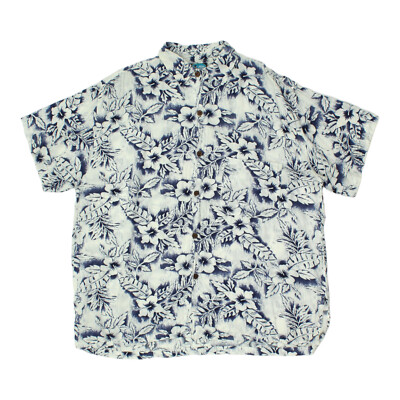 Blue Sky weiß lässig kurzärmlig hawaiianisches Shirt | Vintage Sommer Urlaub Vintage