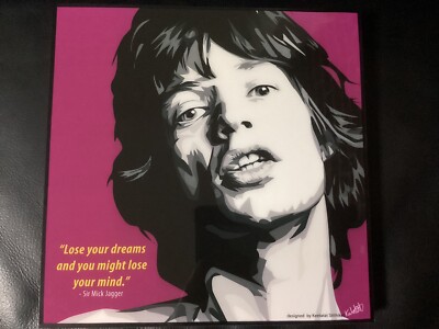 Bild POP ART, Mick Jagger The Rolling Stones, Poster im Holzrahmen 25x25cm NEU