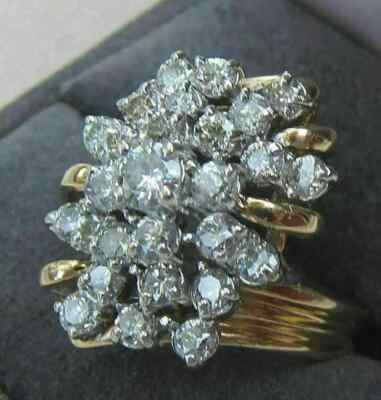 2CT LAB CREATED DIAMOND WATERFALL CLUSTER COCKTAIL RING 14K YELLOW GOLD PLATED