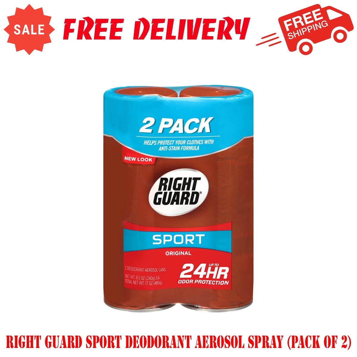 Right Guard Sport Deodorant Spray, Original Unscented - 8.5 Oz Aerosol Twin Pack