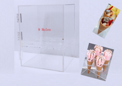 Clear Acrylic Ice Cream Cone Cabinet 9-Holes for Egg Roll and Waffle 10.8'' High 