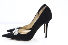 Jimmy Choo Black Suede Crystal Embellished Pointed Toe Evening Designer Pumps 38