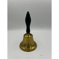 Vintage 1970s Brass Hand Bell Black Wood Handle Call Bell School Service Bell
