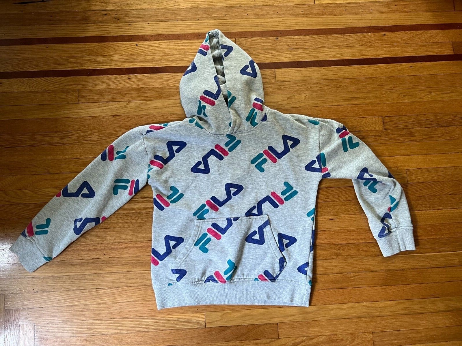 Felpa con cappuccio pullover Fila Youth Kids unisex taglia M 10 12 grigia nuova con etichetta