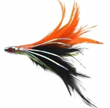 ORANGE BLACK FEATHER RIGGED SALTWATER FISHING LURE TUNA,MAHI,DOLPHIN,DORADO